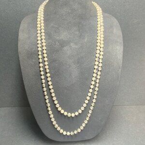 Long Crackle Beaded Necklace 72 In Clear Iridescent Shimmer Retro Vintage Chic